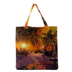 Wonderful Sunset In  A Fantasy World Grocery Tote Bags by FantasyWorld7