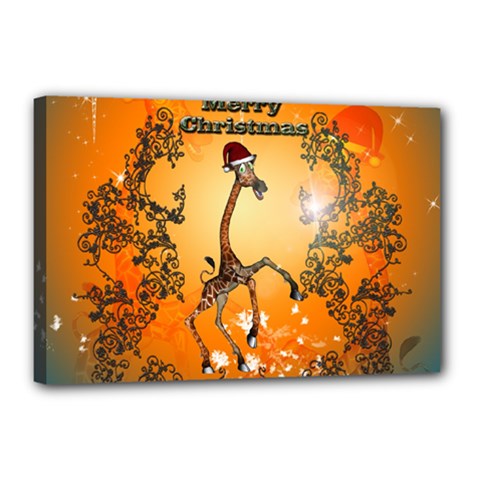 Funny, Cute Christmas Giraffe Canvas 18  X 12  by FantasyWorld7