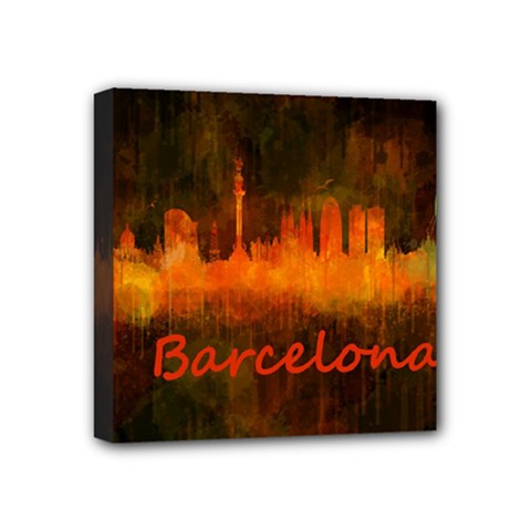 Barcelona City Dark Watercolor Skyline Mini Canvas 4  X 4  by hqphoto