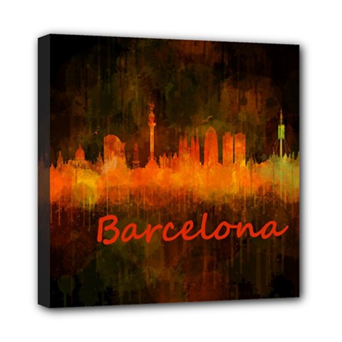 Barcelona City Dark Watercolor Skyline Mini Canvas 8  X 8  by hqphoto