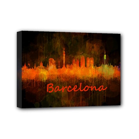 Barcelona City Dark Watercolor Skyline Mini Canvas 7  X 5  by hqphoto