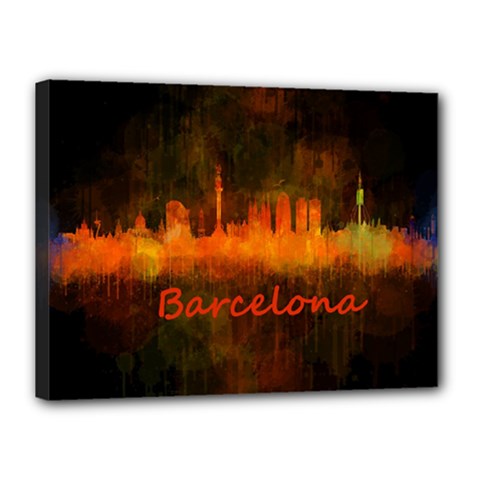 Barcelona City Dark Watercolor Skyline Canvas 16  X 12  by hqphoto