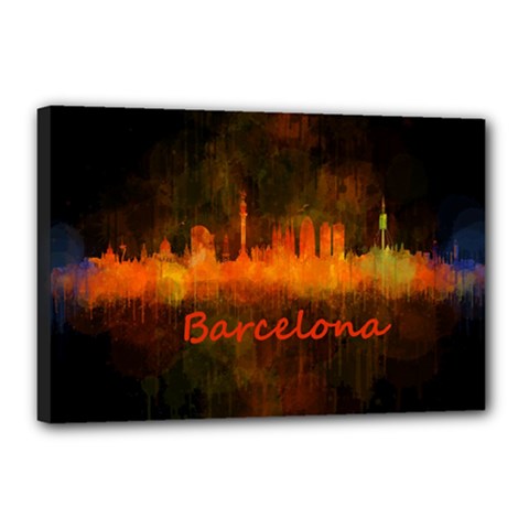 Barcelona City Dark Watercolor Skyline Canvas 18  X 12  by hqphoto