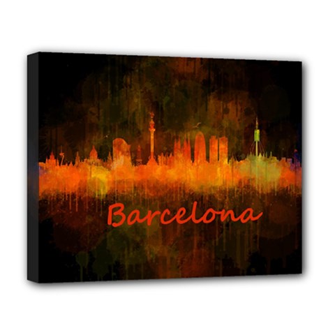 Barcelona City Dark Watercolor Skyline Deluxe Canvas 20  X 16  