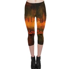 Barcelona City Dark Watercolor Skyline Capri Leggings