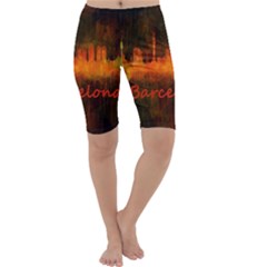 Barcelona City Dark Watercolor Skyline Cropped Leggings