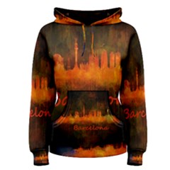 Barcelona City Dark Watercolor Skyline Women s Pullover Hoodies