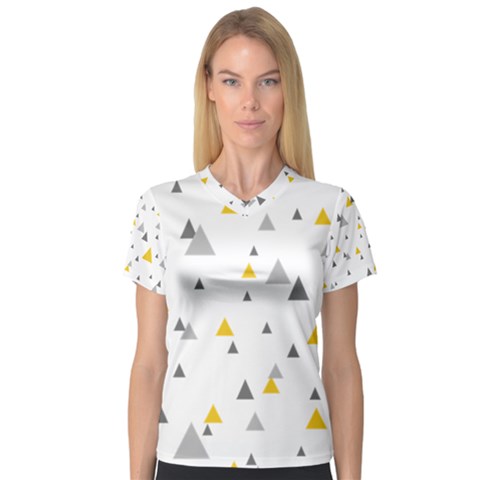 Pastel Random Triangles Modern Pattern Women s V-neck Sport Mesh Tee by Dushan