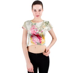 Colorful Floral Collage Crew Neck Crop Top by Dushan