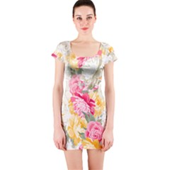 Colorful Floral Collage Short Sleeve Bodycon Dresses by Dushan