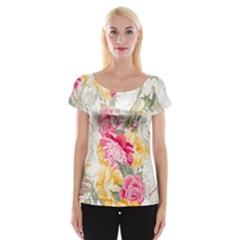 Colorful Floral Collage Women s Cap Sleeve Top by Dushan