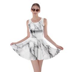 White Marble Stone Print Skater Dresses by Dushan