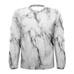 White Marble Stone Print Men s Long Sleeve T-shirts by Dushan