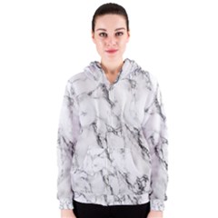 White Marble Stone Print Women s Zipper Hoodies by Dushan