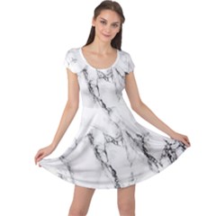 White Marble Stone Print Cap Sleeve Dresses by Dushan