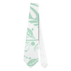 Mint Green And White Baroque Floral Pattern Neckties (one Side)  by Dushan