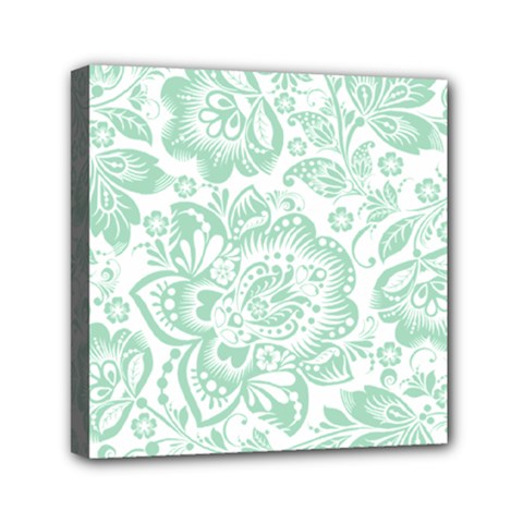 Mint Green And White Baroque Floral Pattern Mini Canvas 6  X 6  by Dushan