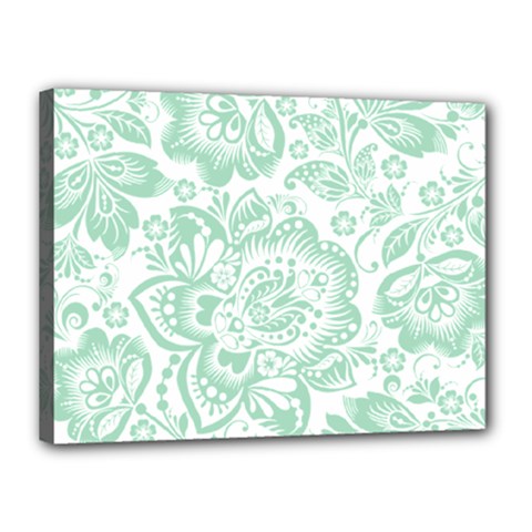 Mint Green And White Baroque Floral Pattern Canvas 16  X 12  by Dushan