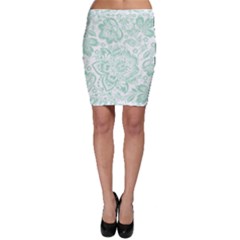 Mint Green And White Baroque Floral Pattern Bodycon Skirts by Dushan