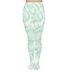 Mint Green And White Baroque Floral Pattern Women s Tights by Dushan