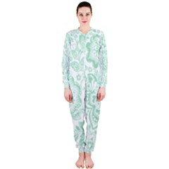 Mint Green And White Baroque Floral Pattern Onepiece Jumpsuit (ladies)  by Dushan