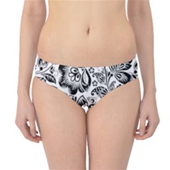 Black Floral Damasks Pattern Baroque Style Hipster Bikini Bottoms by Dushan