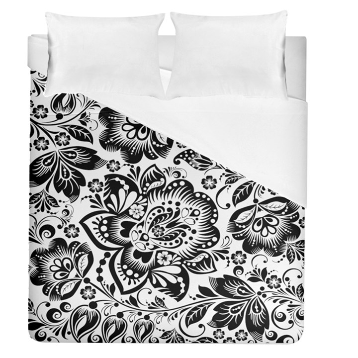 Black Floral Damasks Pattern Baroque Style Duvet Cover Single Side (Full/Queen Size)