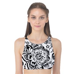 Black Floral Damasks Pattern Baroque Style Tank Bikini Top by Dushan