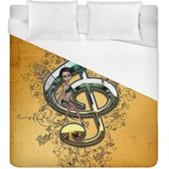 Music, Clef With Fairy And Floral Elements Duvet Cover Single Side (kingsize) by FantasyWorld7