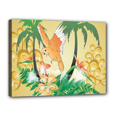 Funny Budgies With Palm And Flower Canvas 16  X 12  by FantasyWorld7