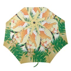 Funny Budgies With Palm And Flower Folding Umbrellas by FantasyWorld7