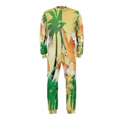 Funny Budgies With Palm And Flower Onepiece Jumpsuit (kids) by FantasyWorld7