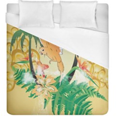 Funny Budgies With Palm And Flower Duvet Cover Single Side (kingsize) by FantasyWorld7