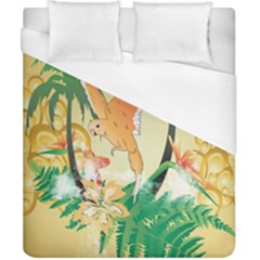 Funny Budgies With Palm And Flower Duvet Cover Single Side (double Size) by FantasyWorld7