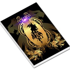 Lion Silhouette With Flame On Golden Shield Large Memo Pads