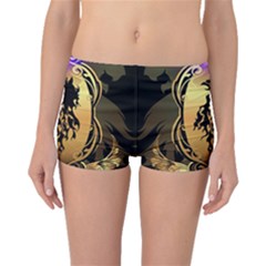 Lion Silhouette With Flame On Golden Shield Boyleg Bikini Bottoms by FantasyWorld7