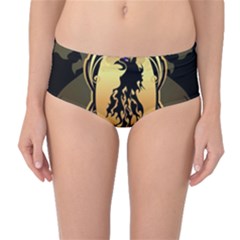 Lion Silhouette With Flame On Golden Shield Mid-waist Bikini Bottoms by FantasyWorld7