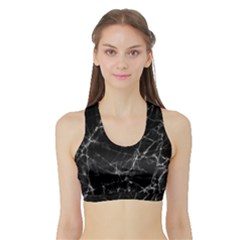 Black Marble Stone Pattern Women s Sports Bra With Border by Dushan