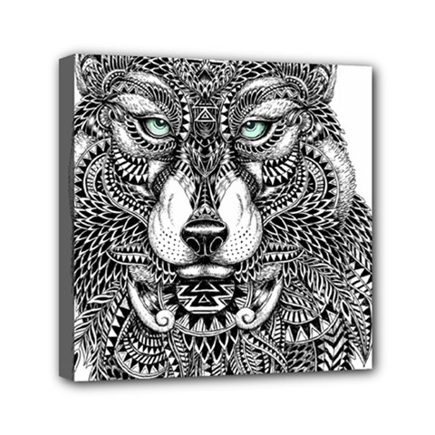 Intricate Elegant Wolf Head Illustration Mini Canvas 6  X 6  by Dushan