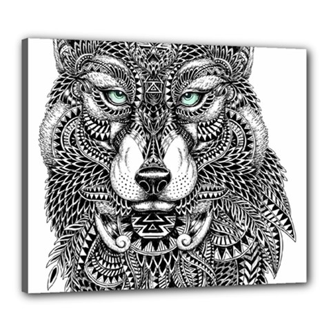 Intricate Elegant Wolf Head Illustration Canvas 24  X 20  by Dushan