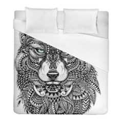 Intricate Elegant Wolf Head Illustration Duvet Cover Single Side (twin Size) by Dushan