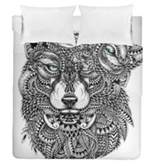 Intricate Elegant Wolf Head Illustration Duvet Cover (full/queen Size)