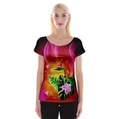 Awesome F?owers With Glowing Lines Women s Cap Sleeve Top by FantasyWorld7