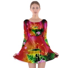 Awesome F?owers With Glowing Lines Long Sleeve Skater Dress by FantasyWorld7