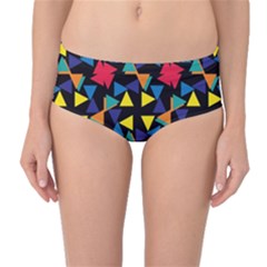 Colorful Triangles And Flowers Pattern Mid-waist Bikini Bottoms by LalyLauraFLM