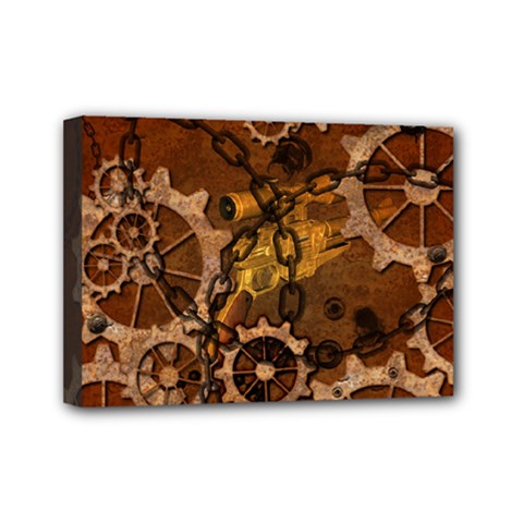 Steampunk In Rusty Metal Mini Canvas 7  X 5  by FantasyWorld7