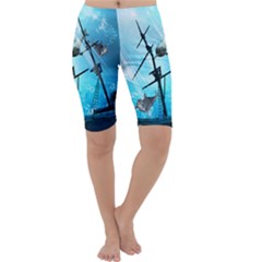 Underwater World With Shipwreck And Dolphin Cropped Leggings by FantasyWorld7