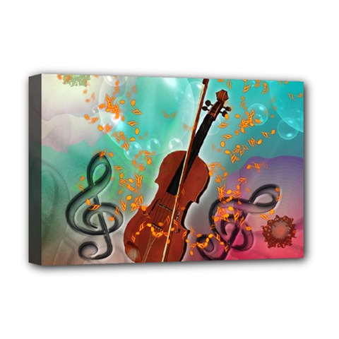 Violin With Violin Bow And Key Notes Deluxe Canvas 18  X 12  