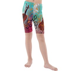 Violin With Violin Bow And Key Notes Kid s Swimwear by FantasyWorld7