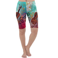 Violin With Violin Bow And Key Notes Cropped Leggings by FantasyWorld7